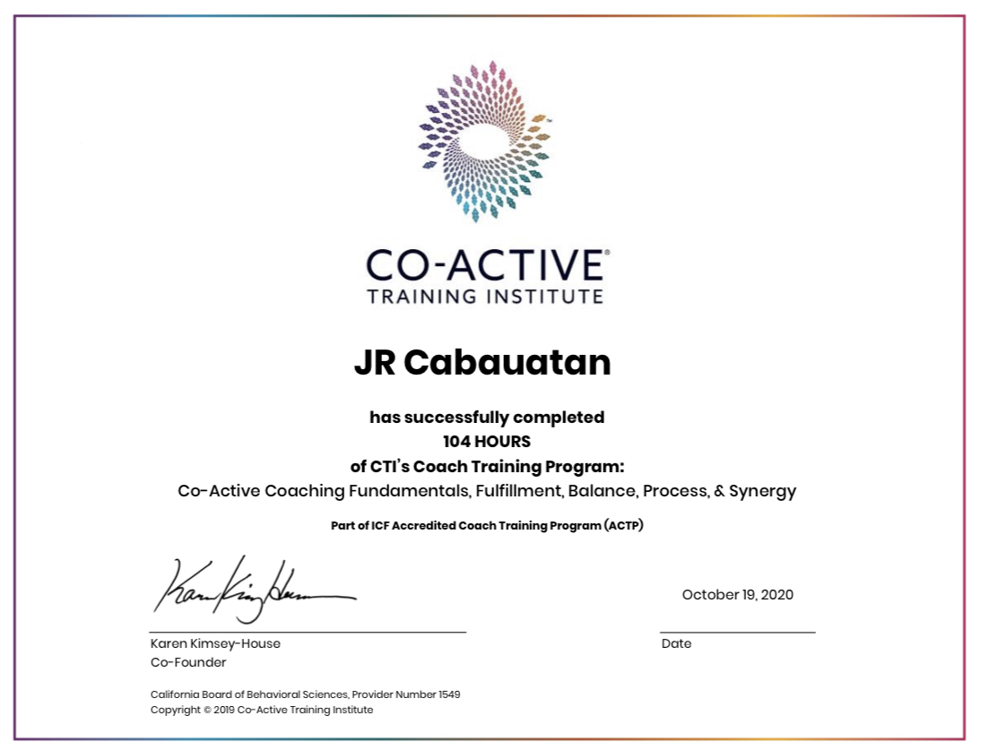 CTI Coach Training Program Certificate pic